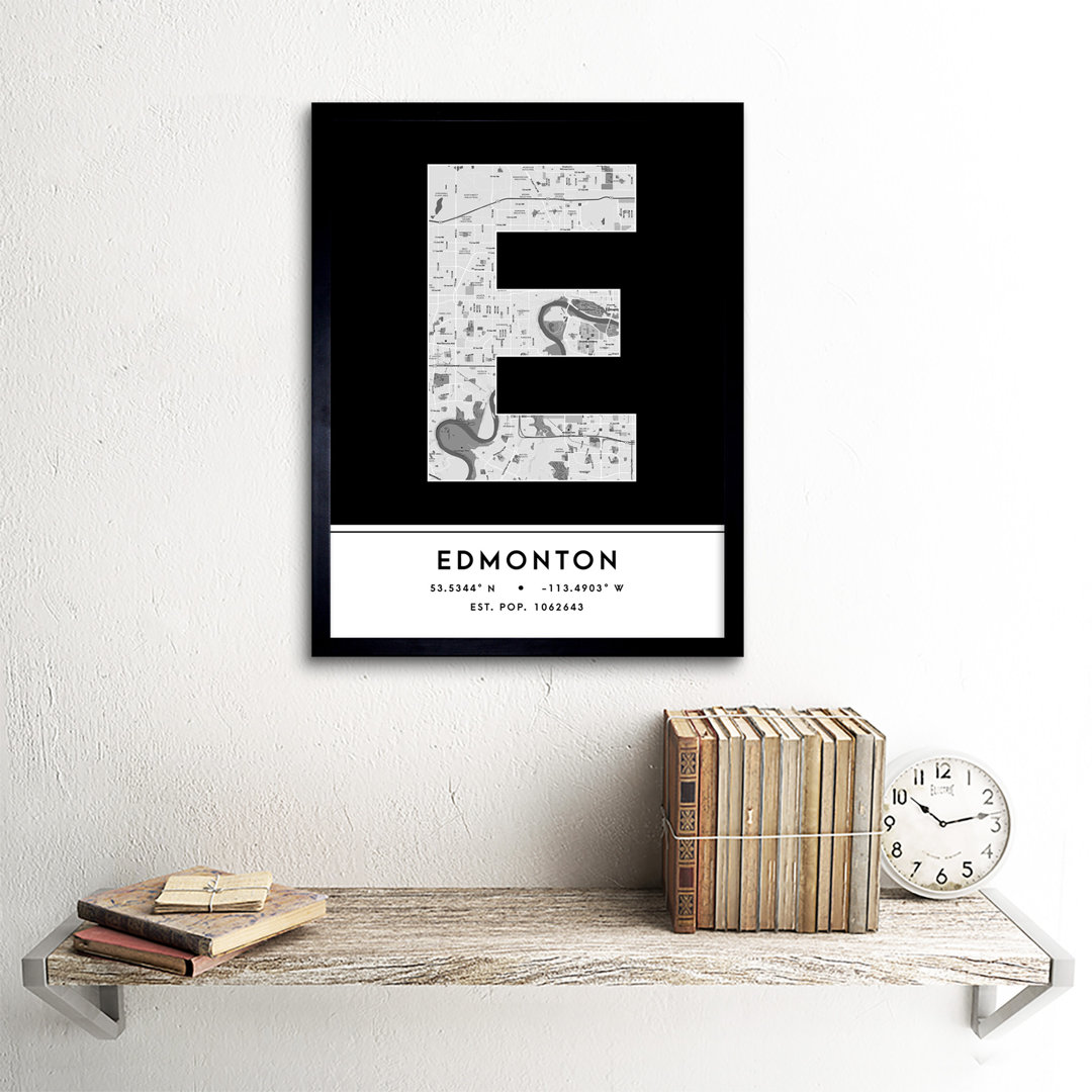 Edmonton Canada City Map Black & White - Single Picture Frame Typography