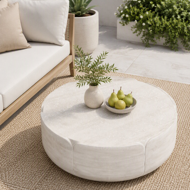 Table basse d'intérieur ronde 35,63 ", table basse centrale à grain de bois moderne, table robuste MGO imperméable et sans assemblage pour patio, jardin, cour