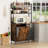 srping Kitchen Bakers Rack With Storage Drawers And Power Outlet, 65.8”Coffee Bar Cabinet With 6 Hooks, Microwave Stand With Tilt Out Trash Can Cabinet For Dining Room Living Room, Fits 10-Gallon Bins-1714929851
