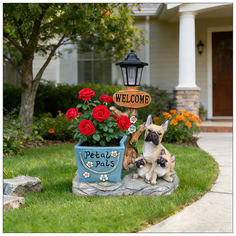 Statue de jardin de bouledogue français
