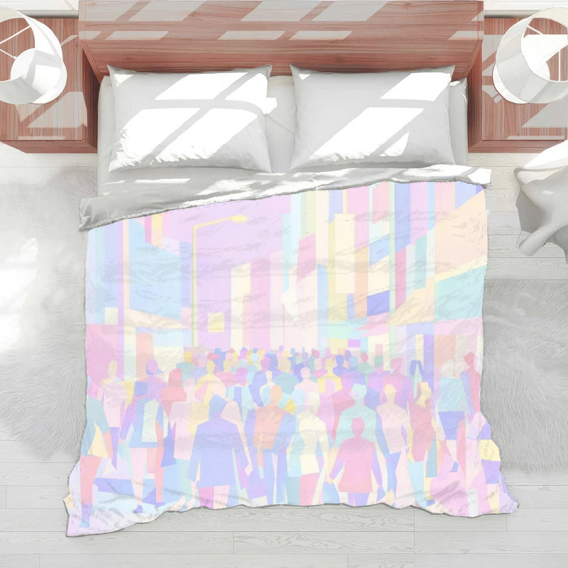 Urban Crowd Silhouettes Comforter, Twin Extra Long, and Lavender Peach