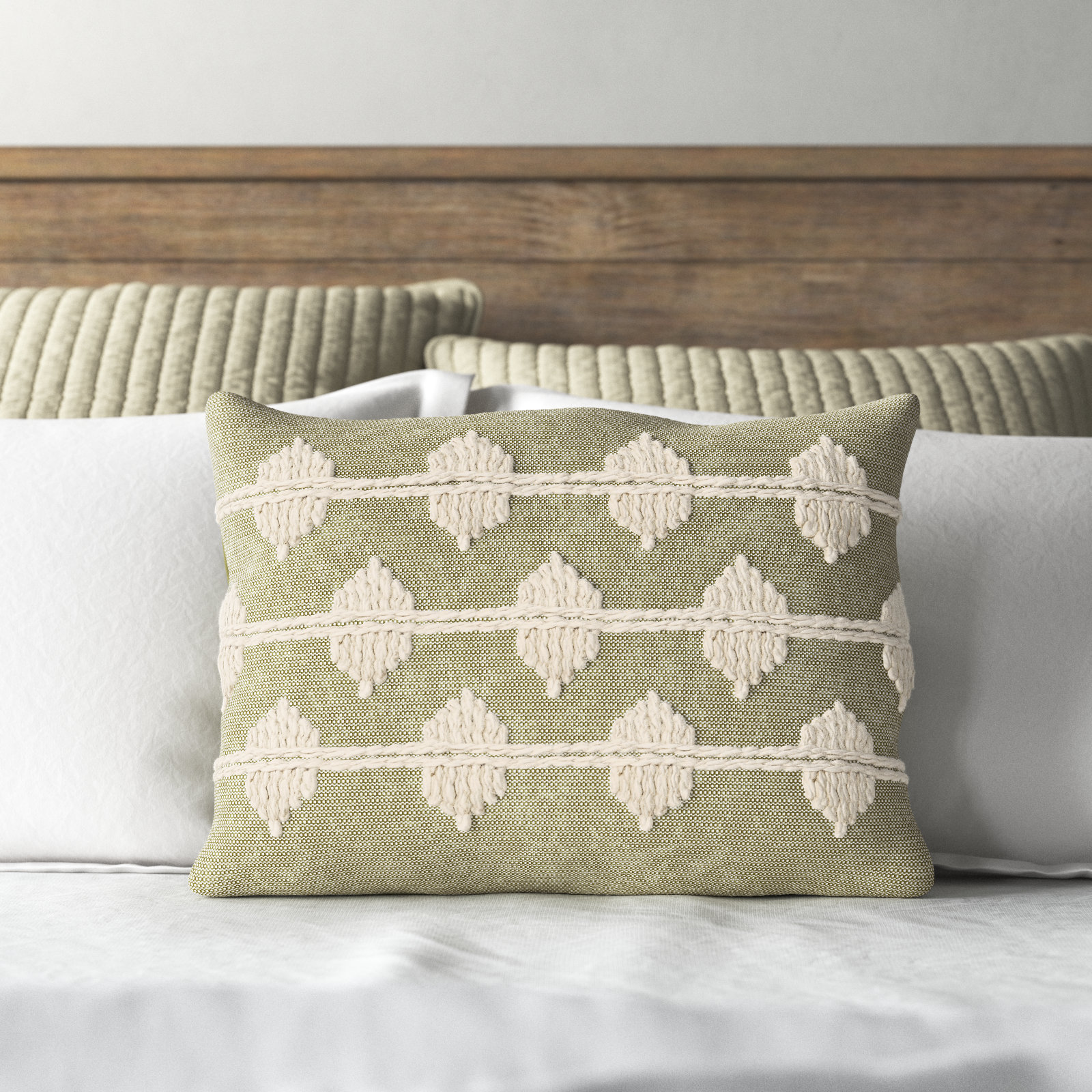 Heiden Embroidered Cotton Lumbar Throw Pillow, Green