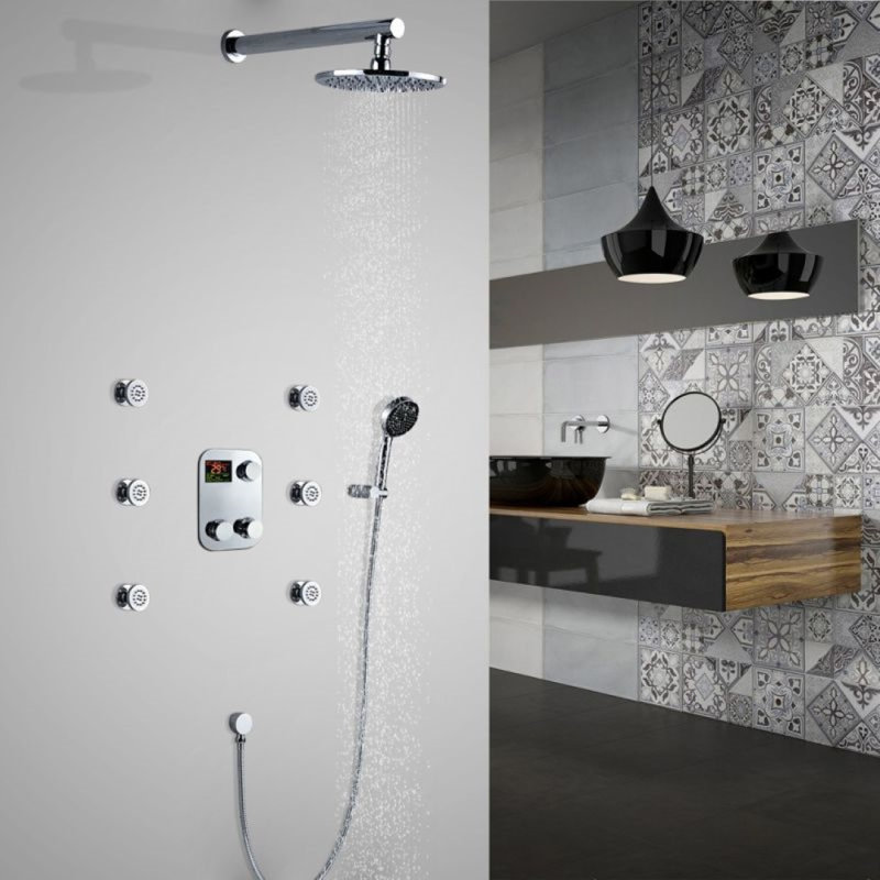Système de douche rond à affichage numérique de la température Juno