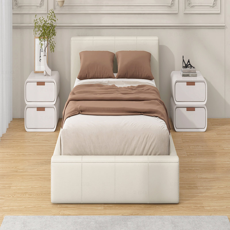 Lit double, [Revêtement beige élégant], Lit double