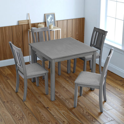 5 Piece Wooden Dining Table Set, Kitchen Table Set with a Rectangular Table and 4 Upholstered Chairs