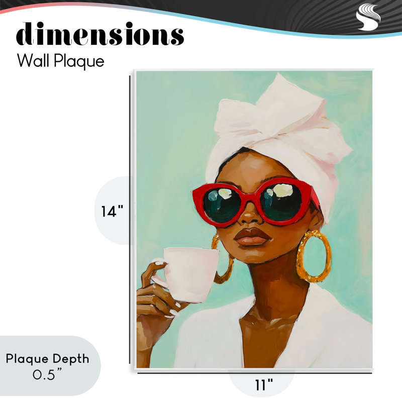 Plaque murale «Coffee Lover» en lunettes de soleil rouges, design par The Prints Vibe