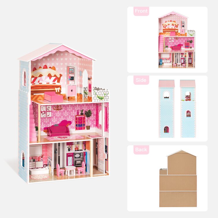 ROFITALL Vintage Wooden Dollhouse For Kids With Furniture Accessories For  Birthday And Christmas ,Brick Red & Reviews