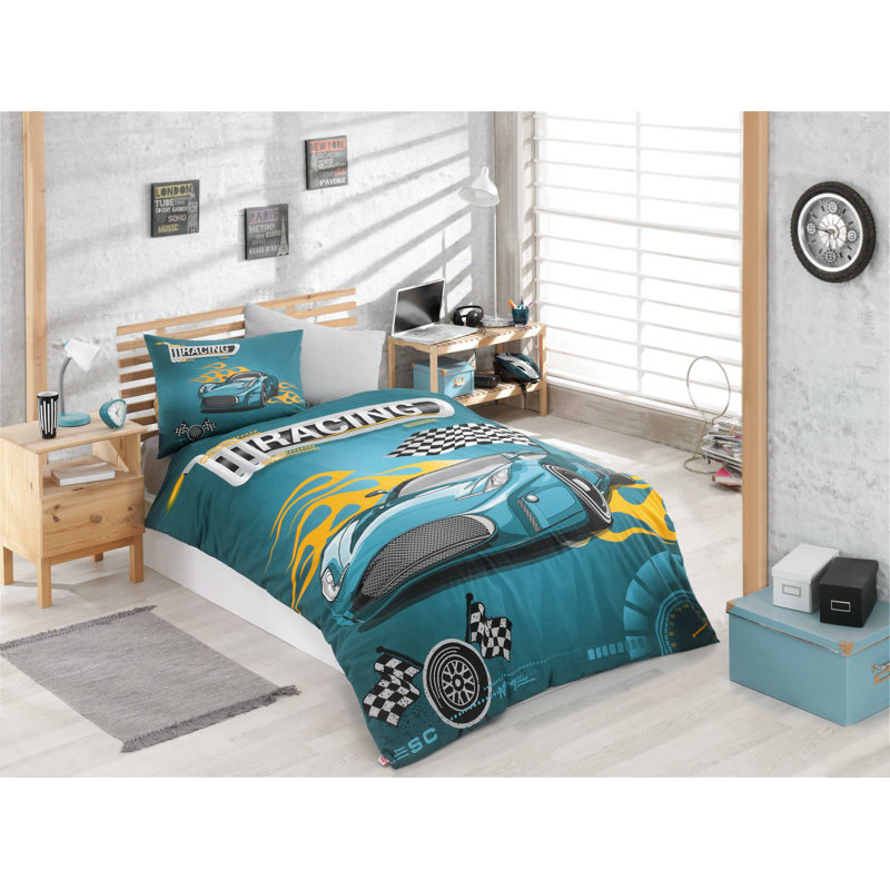 Ensemble de housse de couette 100% coton turquoise / blanc / jaune Freeport