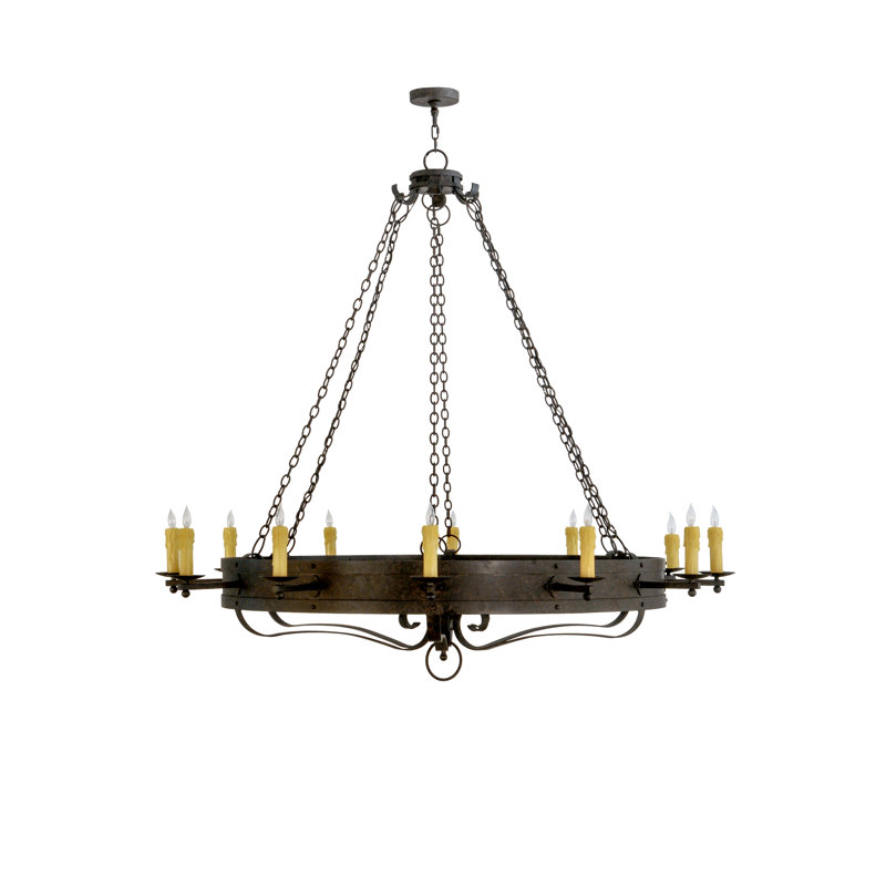 Lustre de roue de wagon à style bougie à 12 lumières Yana