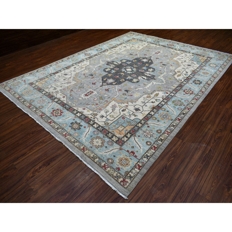 Tapis gris 100% laine noué à la main 9 pi 2 po x 12 pi Peshawar avec design Heris 30A48828EE3D4CE69F316536F5AC2CBD