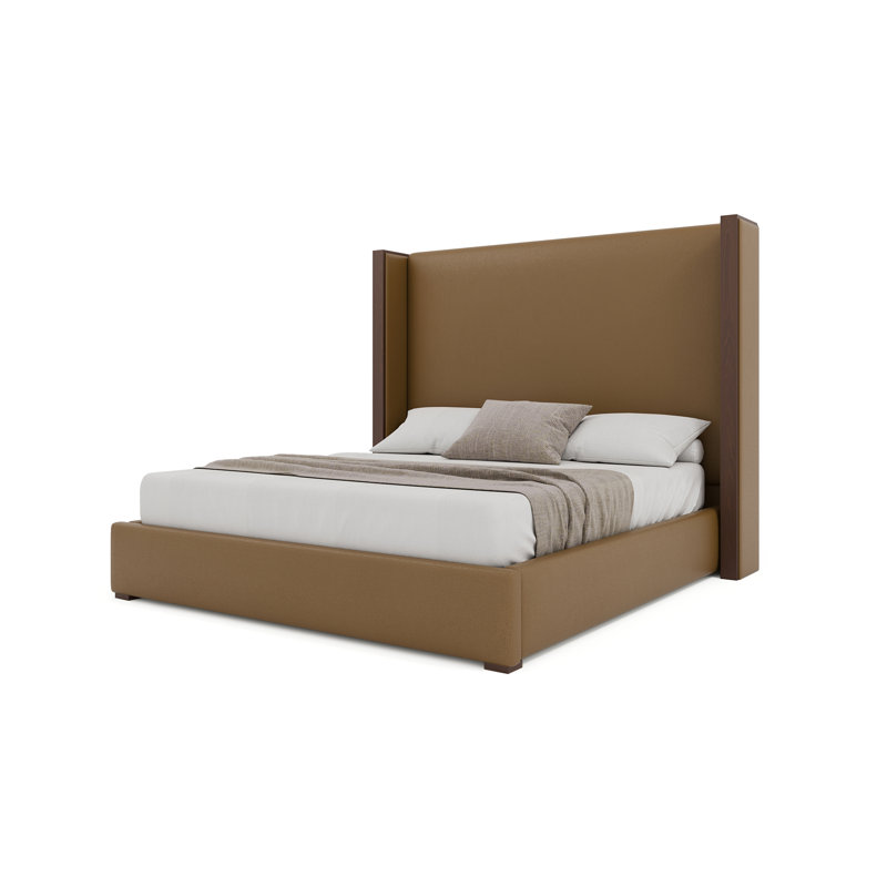 Diland Vegan Leather Wingback Bed, King, Caramel/Brown