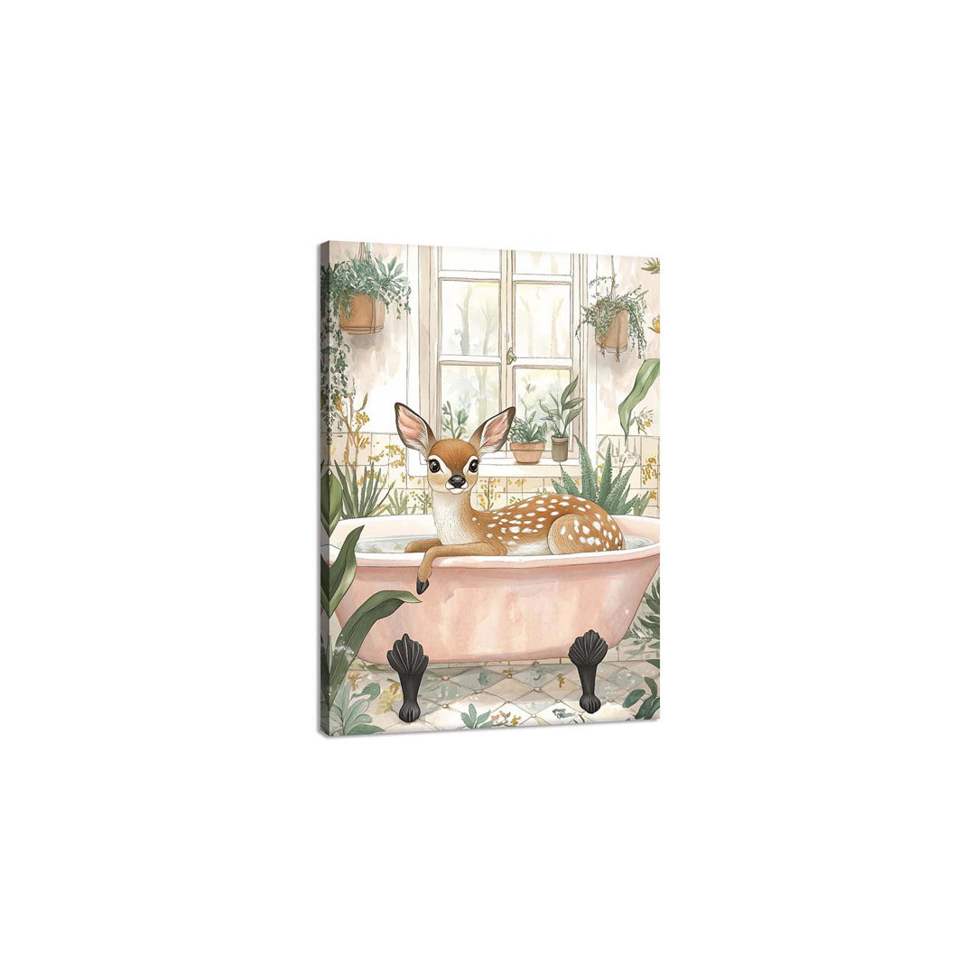 Animal Canvas Wall Art The Lovely Sika Deer Is Soaking In The Bathtub Picture Printing Poster 24X36in