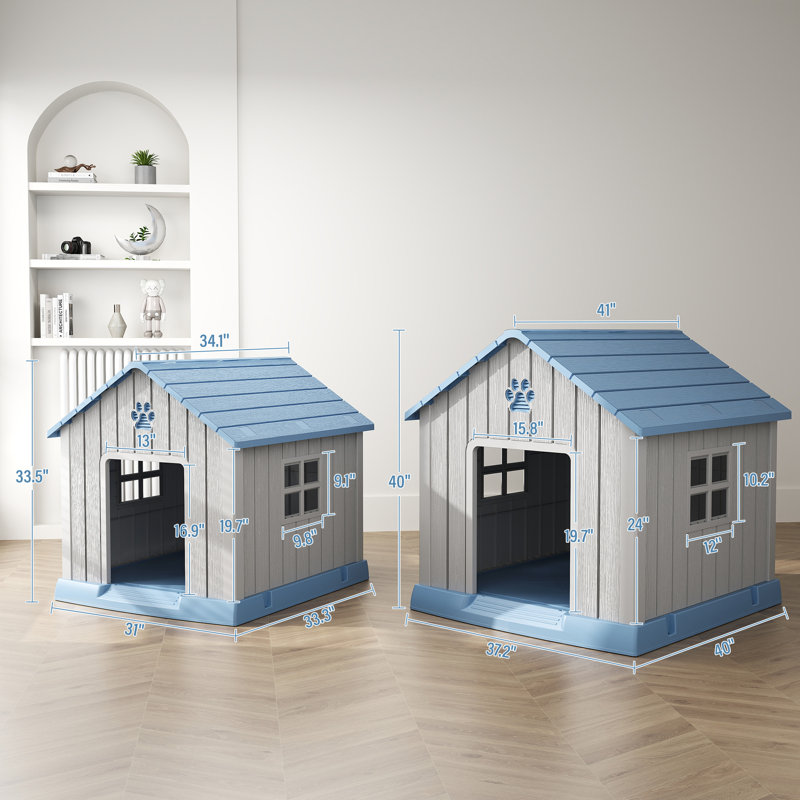Niche d'extérieur résistante aux intempéries pour les petits et moyens chiens, H 40 po x l 37,2 po x P 40 po, Bleu