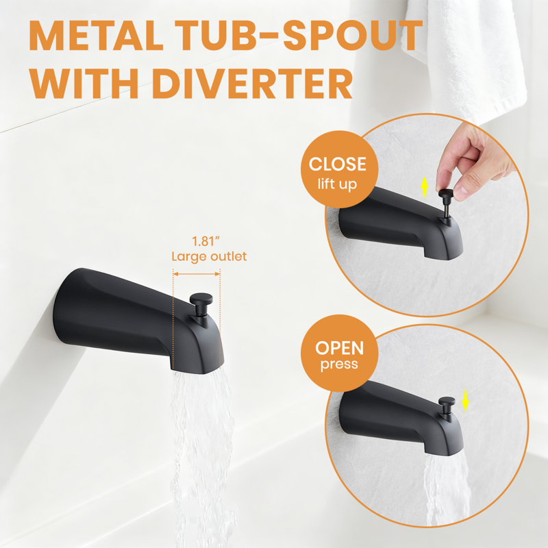 Faucet Modern Matte Black Shower Faucet, Tub And Shower Trim Kit With Single-spray Touch-clean Black Shower Square Head, Matte Black (valve Not Included)