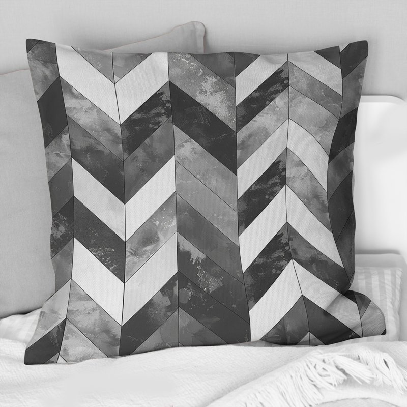 Grey White Chevron Print - Modern Throw Pillow, 16"H x 16"W