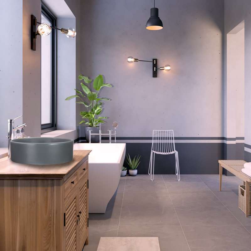 Regatta Poured Circular Vessel Bathroom Sink, Concrete