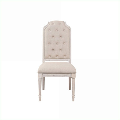 Set of 2 Side Accent Chairs, Fabric Upholstery Gold Finish, Tufted High Back Seating for Dining Rooms