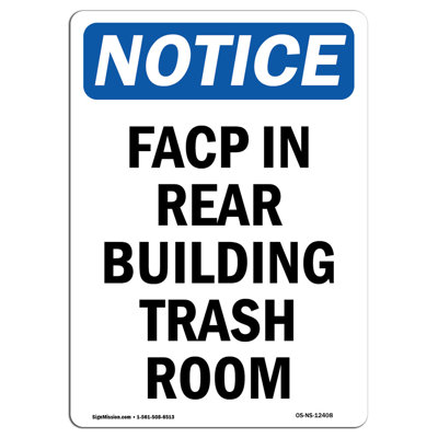 Facp in Rear Building Trash Room Sign