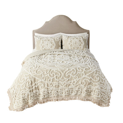 100% Cotton Chenille Medallion Bedspread - Full/queen Shabby Chic Bedroom Decor Bedding Coverlet Global Inspired