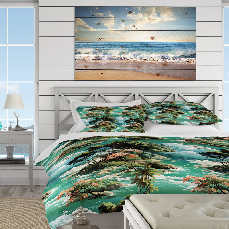 Ensemble de housse de couette Island Dreamland, Housse de couette pour grand lit et 2 taies décor