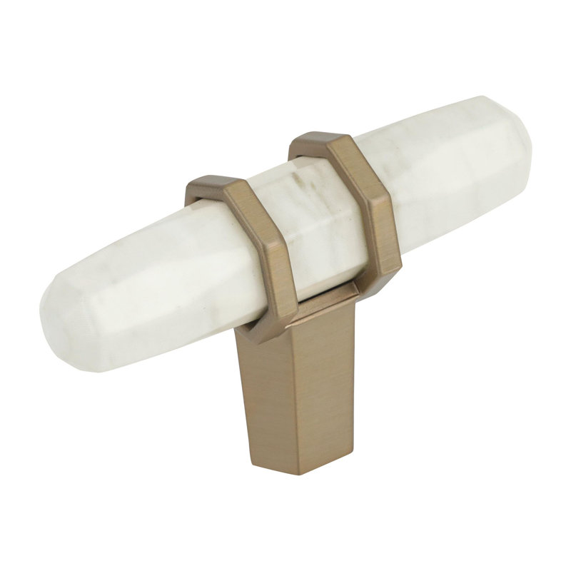 Marble White and Golden Champagne T-Handle Bar Knob