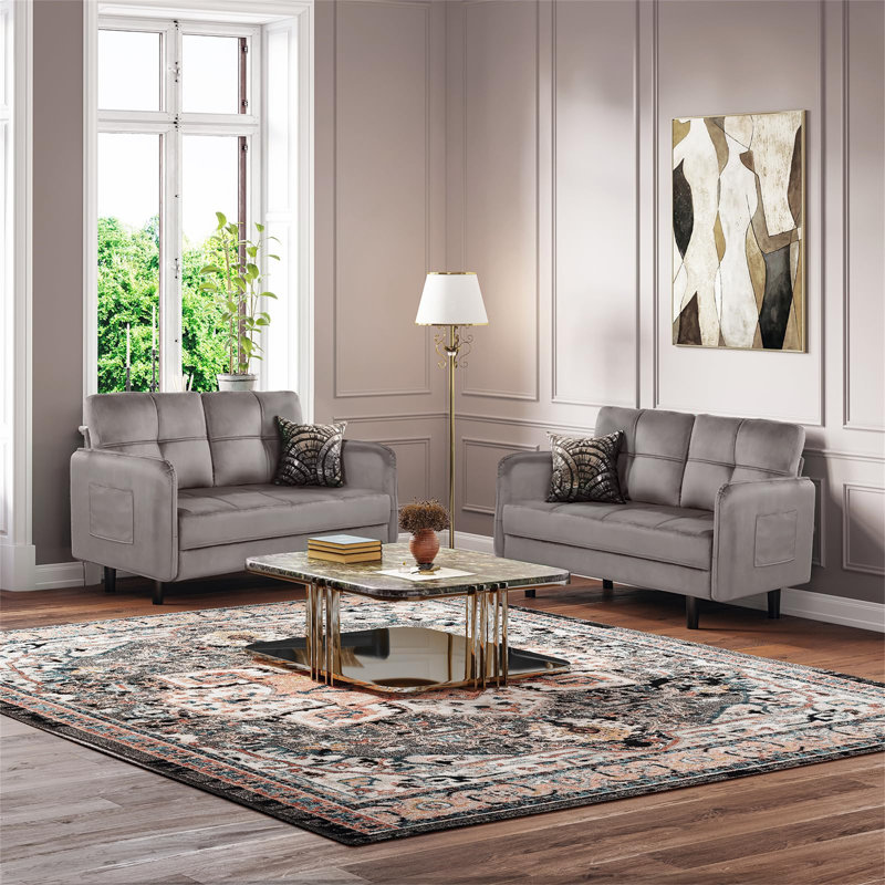 Aayushi 2 Seater Loveseat, Grey Velvet