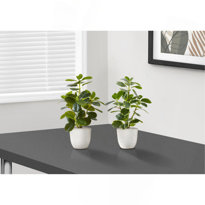 Plante artificielle, 14 po de hauteur, ficus, intérieur, faux, faux, table, verdure, pot, ensemble de 2, décoratif, feuilles vertes