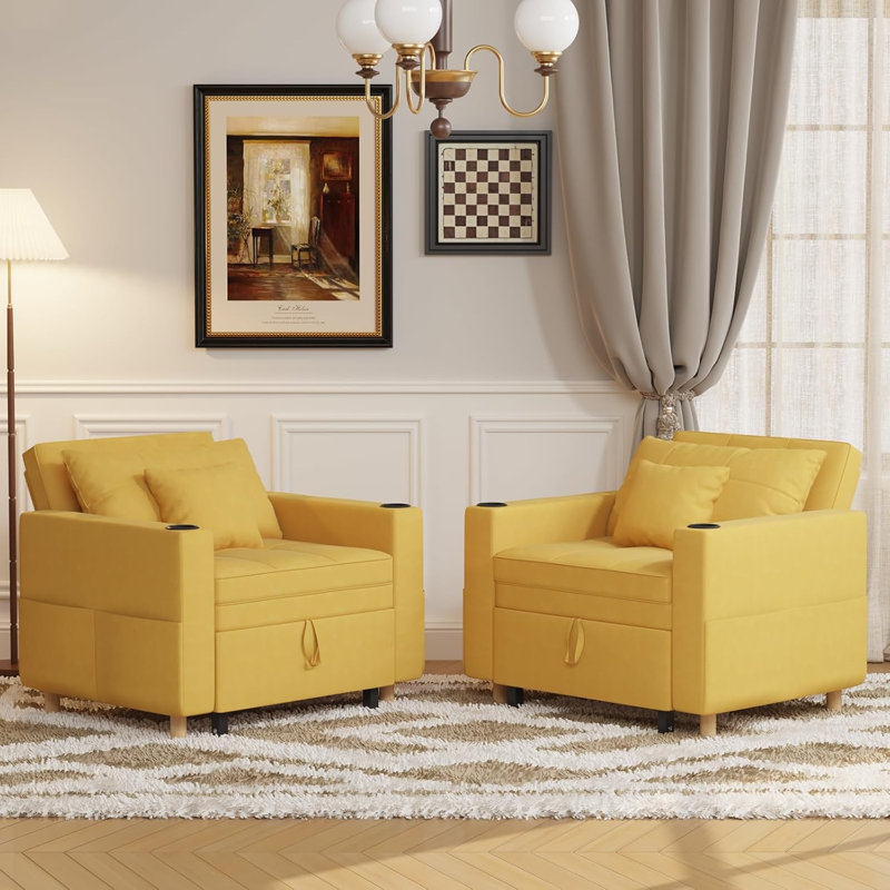 Emma-Leigh 1 Seater Fabric Accent Chairs Bed, Yellow Linen