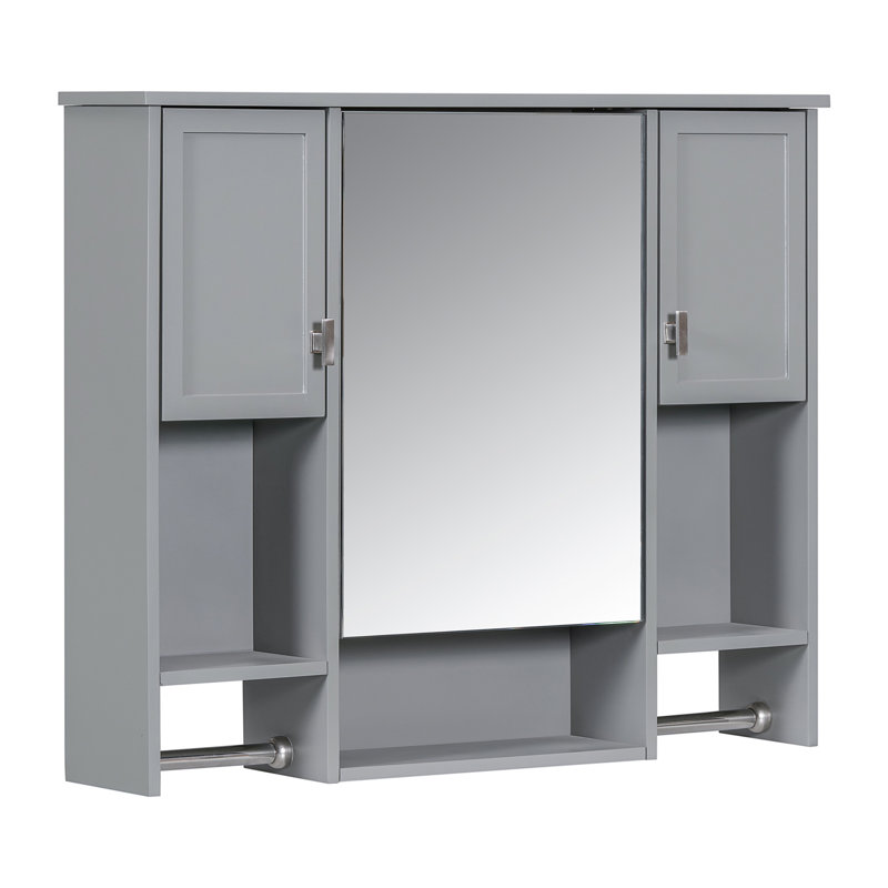 Armoire de rangement murale moderne 35 po x 28 po, armoire de salle de bain murale avec miroir, armoire à pharmacie avec barre à serviettes