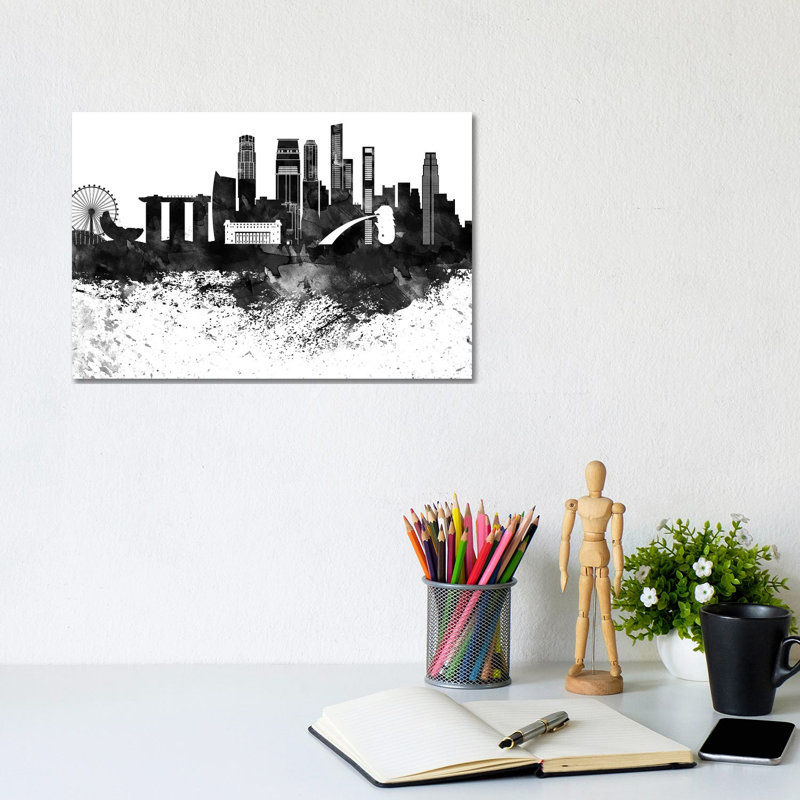 Singapore Skyline - Wrapped Canvas Painting, 20.32 cm H x 30.48 cm W