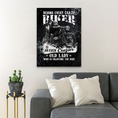 Un couple de badass sur leur moto - Derrière chaque motard est un czarier pair - 1 pièce, impression d'art graphique rectangulaire sur toile tendue
