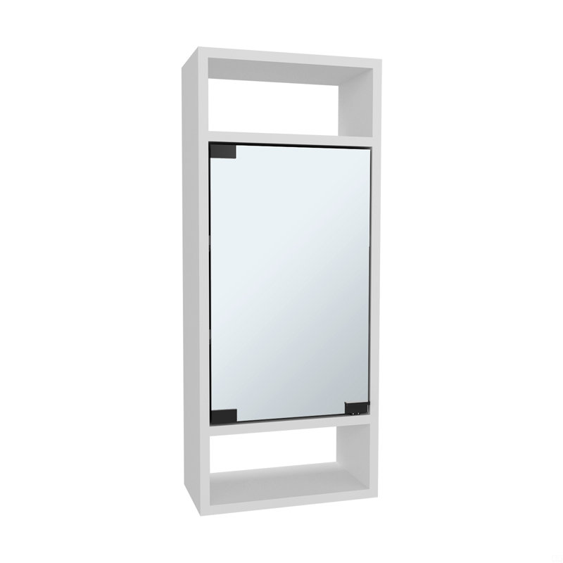 Armoire à pharmacie murale à miroir avec une porte et des tablettes de rangement intérieures
