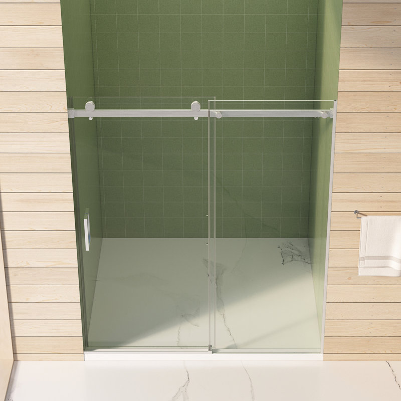 56" - 60"W X 70"H Sliding Shower Door With 8Mm Tempered Glass, Easy Clean Coat, Waterproof And Buffer For Effortless Access 60" Wide, 70" High, Brushed Nickel Finish, Function