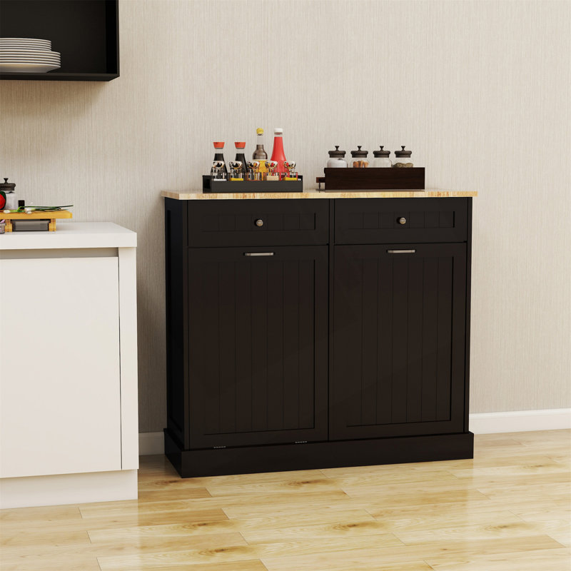 Two-Drawer Tilt-Out Trash Cabinet With Two Compartments For Kitchen, Durable And Stylish Storage Solution