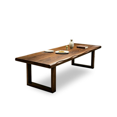 Tan Rectangular Solid Wood Dining Table