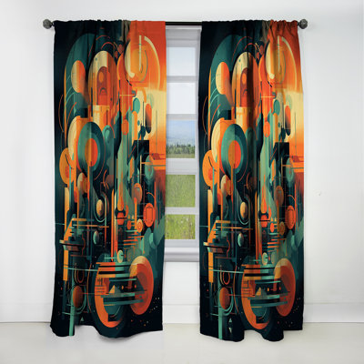 Green And Orange Mid Century Innovations II - Midcentury Abstract Blackout Curtain - 1 Panels