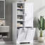 Armoire de rangement de salle de bain avec portes et tiroirs, panier à linge inclinable, plusieurs espaces de rangement-2114094966