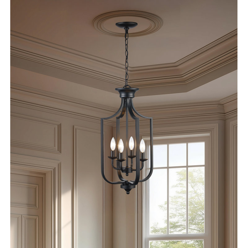 4-Light Chandelier, Matte Black, Small