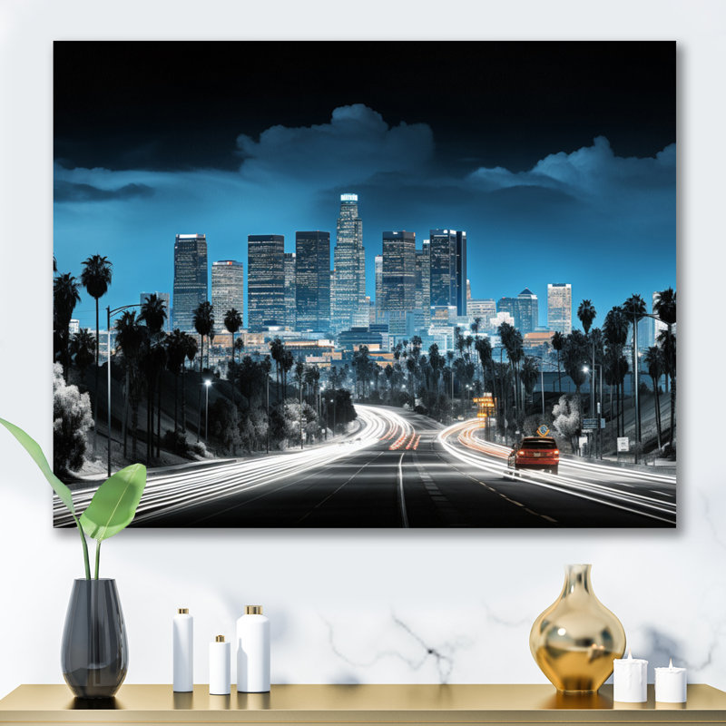 " Black Blue Los Angeles Beautiful Cityscape ", H 24 po x l 32 po, Toile tendue