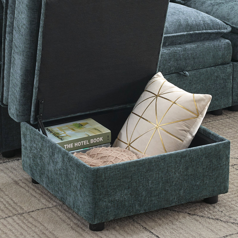 27.2" Square Storage Ottoman, Blue