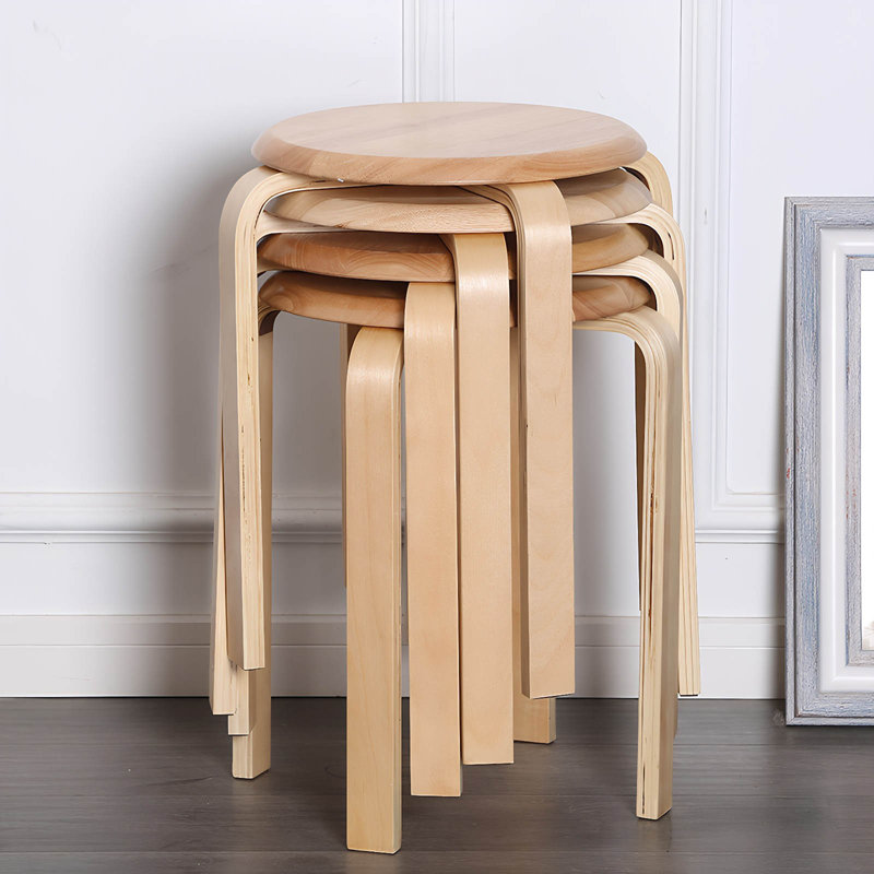 Natural Tone Mdf Stackable Backless Stools Set