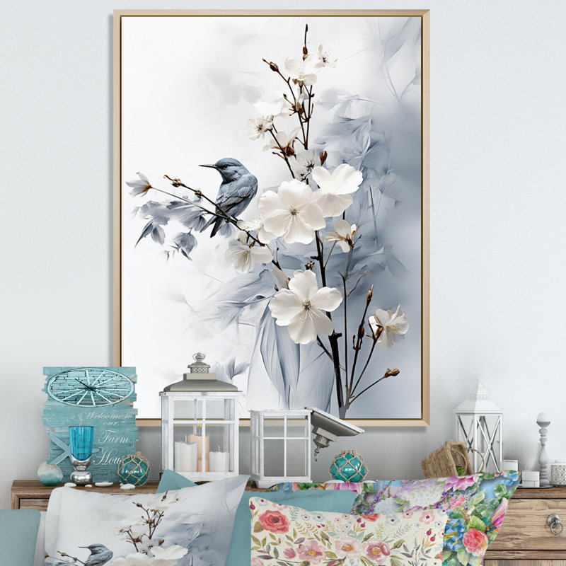 Hoppert Asian Art Apple Blossom Sumi VI - art mural asiatique, H 40 po x l 30 po x P 1,5 po, Cadre flottant en érable