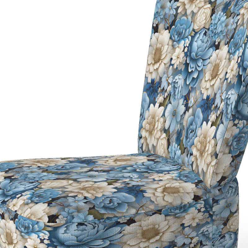 Bouquet blanc et bleu avec motif floral - chaise d'appoint rembourrée de style campagnard, chaise d'appoint rustique