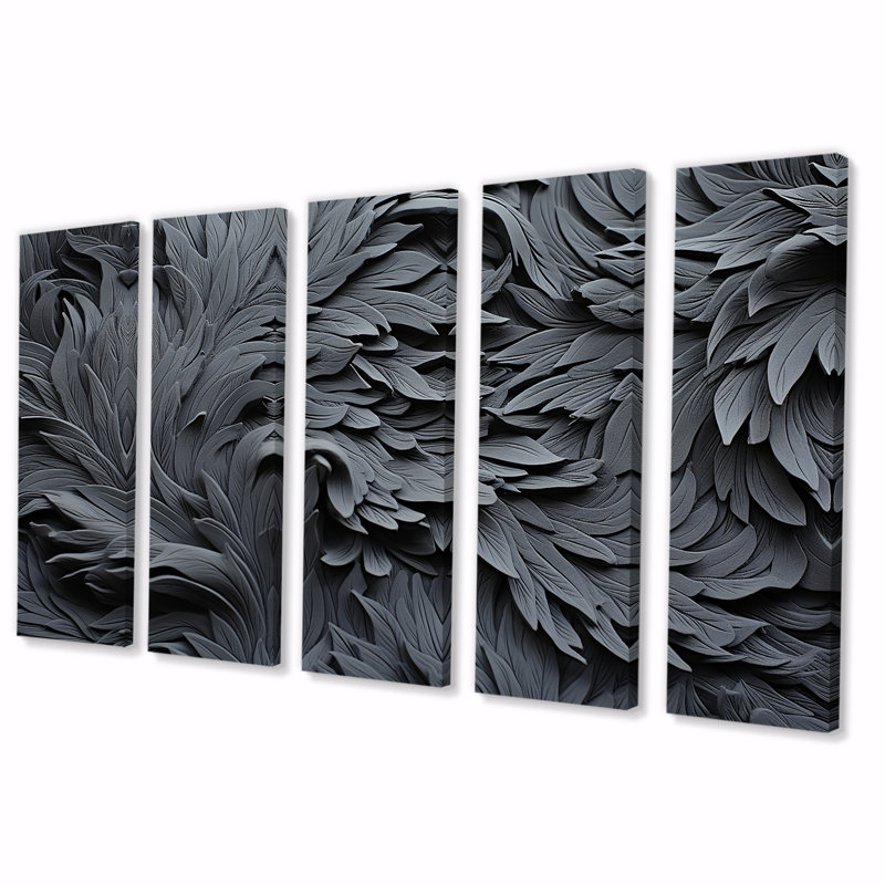 «Grey Spiraling Fractal Sprial II - Abstract Spirals», art mural 5 pièces, H 28 po x l 60 po