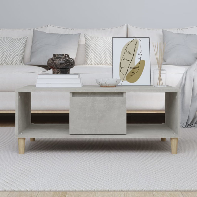 Huntoon Four Leg Coffee Table with Storage, Concrete Grey