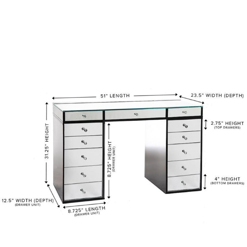 SlayStation Plus 2.0 Vanity Table with Clear Glass Tabletop and 5 Drawer Units Bundle for Makeup Storage Vanity , Pro Black