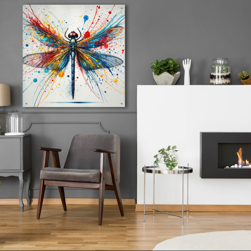 «Dragonfly» par Rey Klimt, art mural en verre acrylique, H 36 po x l 36 po