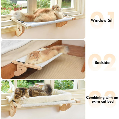 Wooden Cat Window Perch with Sturdy Metal Frame – Adjustable Cat Hammock Seat for Large Cats, Ideal for Windowsill, Bedside, Drawer & Cabinet – Easy to Install & Clean