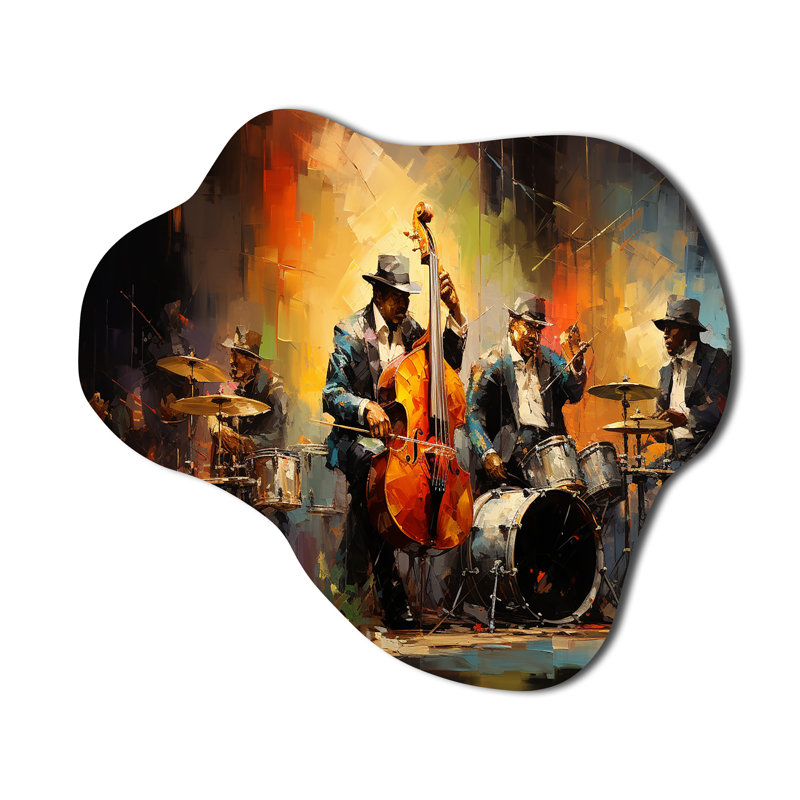 «Yellow Orange Jazz Band - Cloud Dance», reproduction de sculpture murale en métal asymétrique, H 28 po x l 25 po