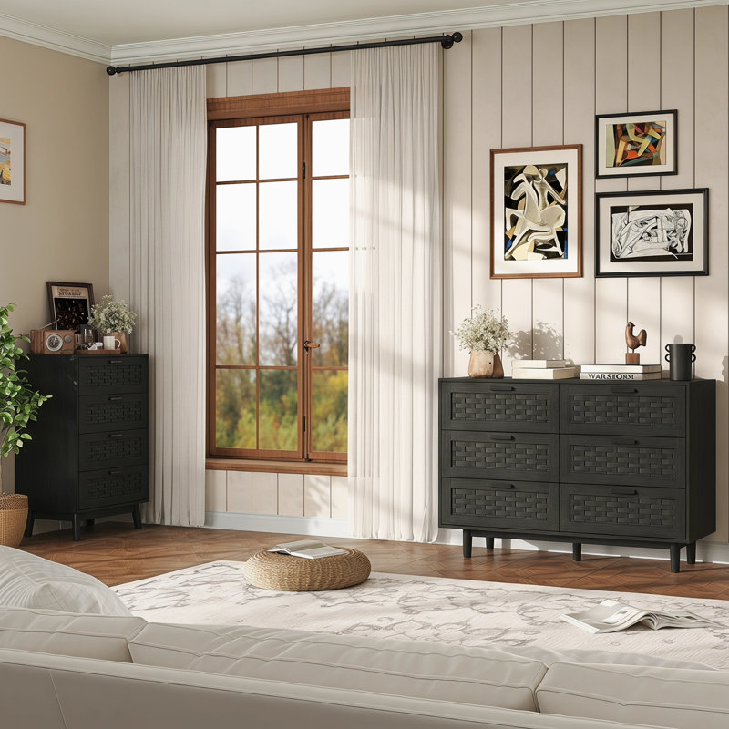 115 cm W Chest of 6 Drawers, Black